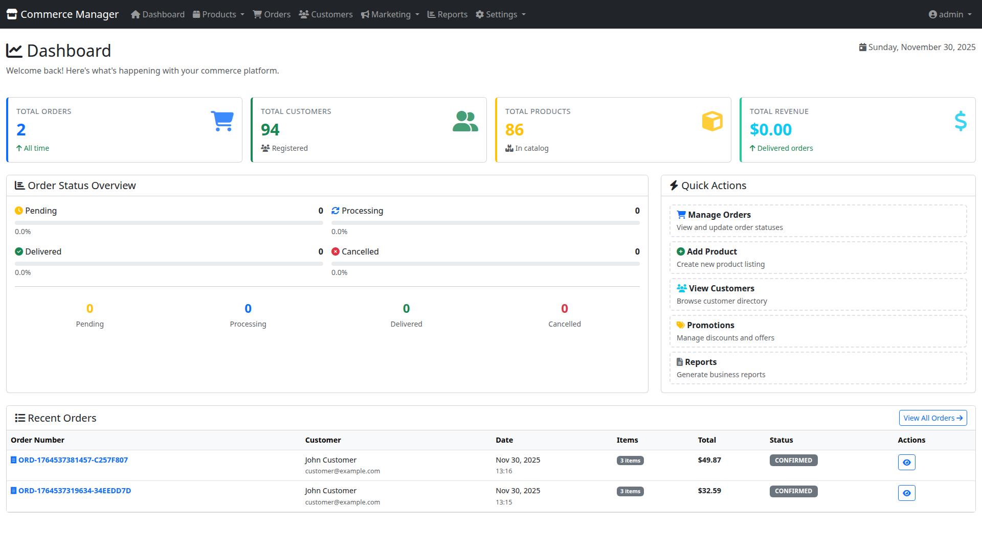 Commerce Manager Dashboard